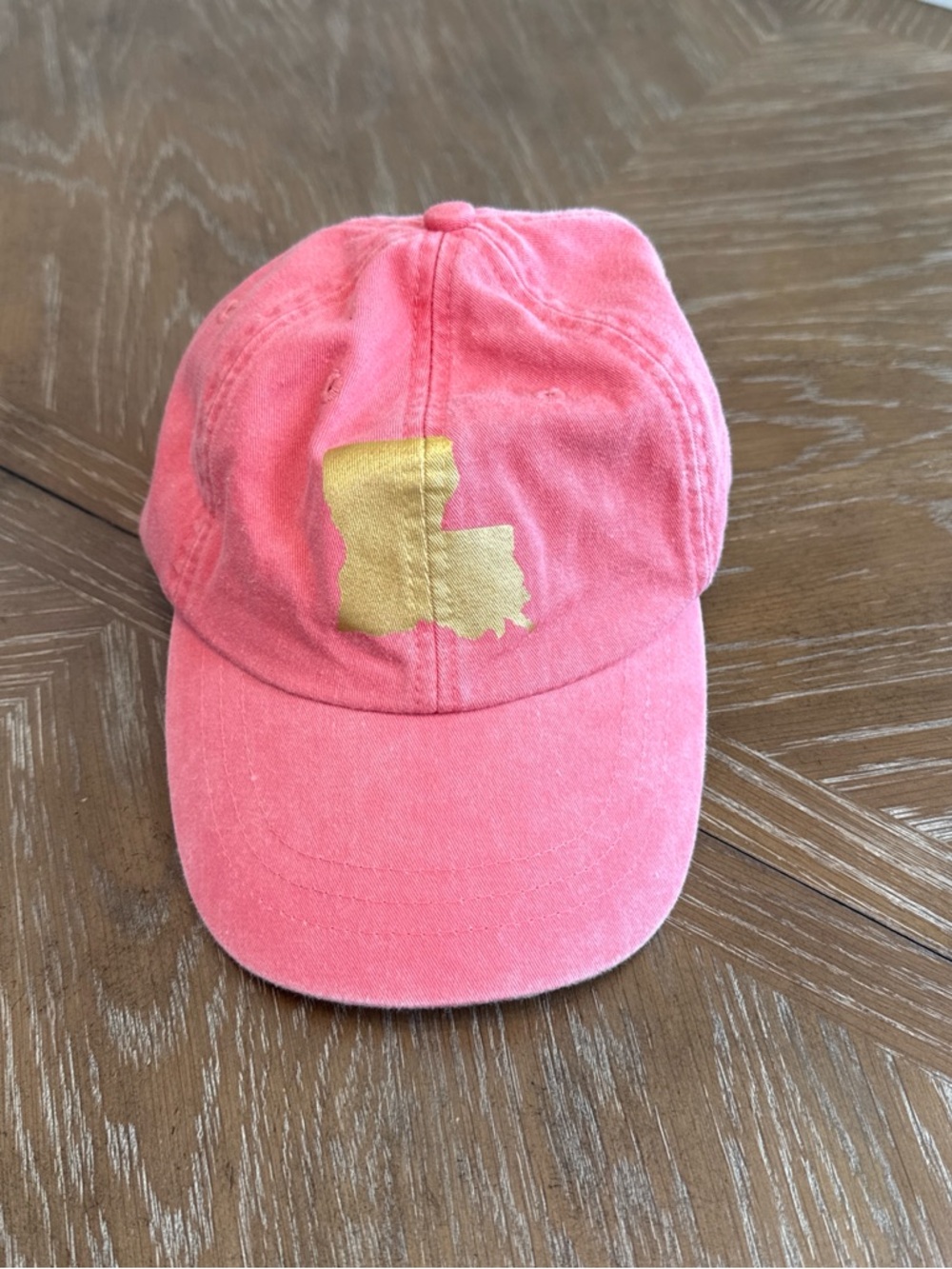Coral Pink Baseball Cap with Gold Louisiana Silhouette